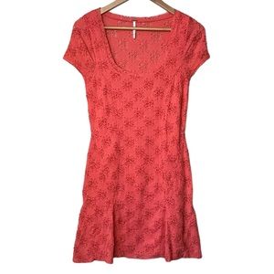 FREE PEOPLE Dress Coral Fit & Flare Scoop Neck Daisy Godet Cut Out Size M